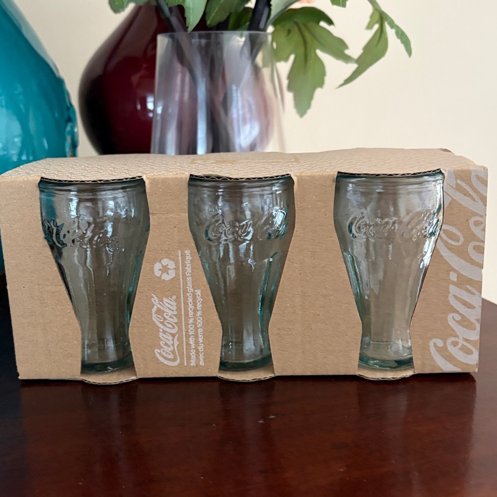 Coca Cola Recycled Glass Tumbler Set in Light Aqua Green Shotglasses